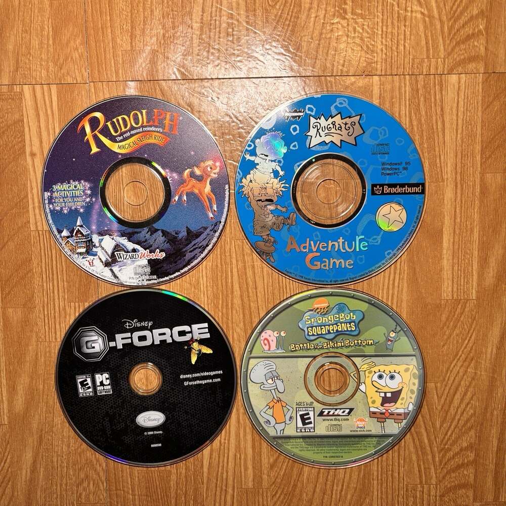 Vintage PC CD-ROM Game Lot Rugrats SpongeBob G-Force Rudolph 4 Games Disc Only
